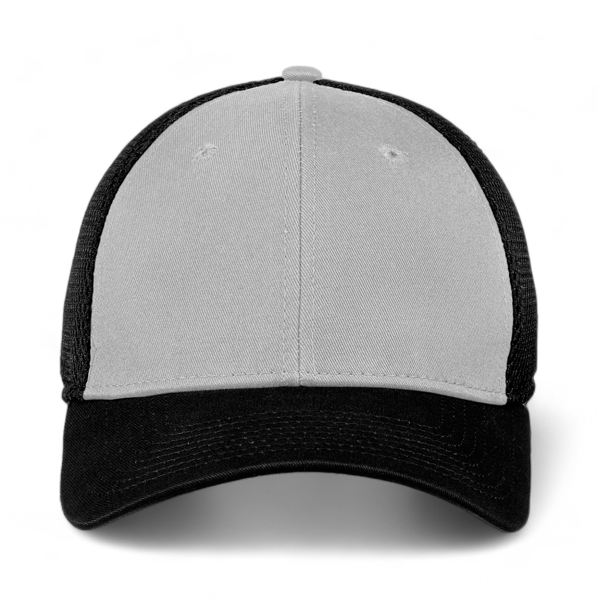 Front view of New Era NE1020 custom hat in grey and black