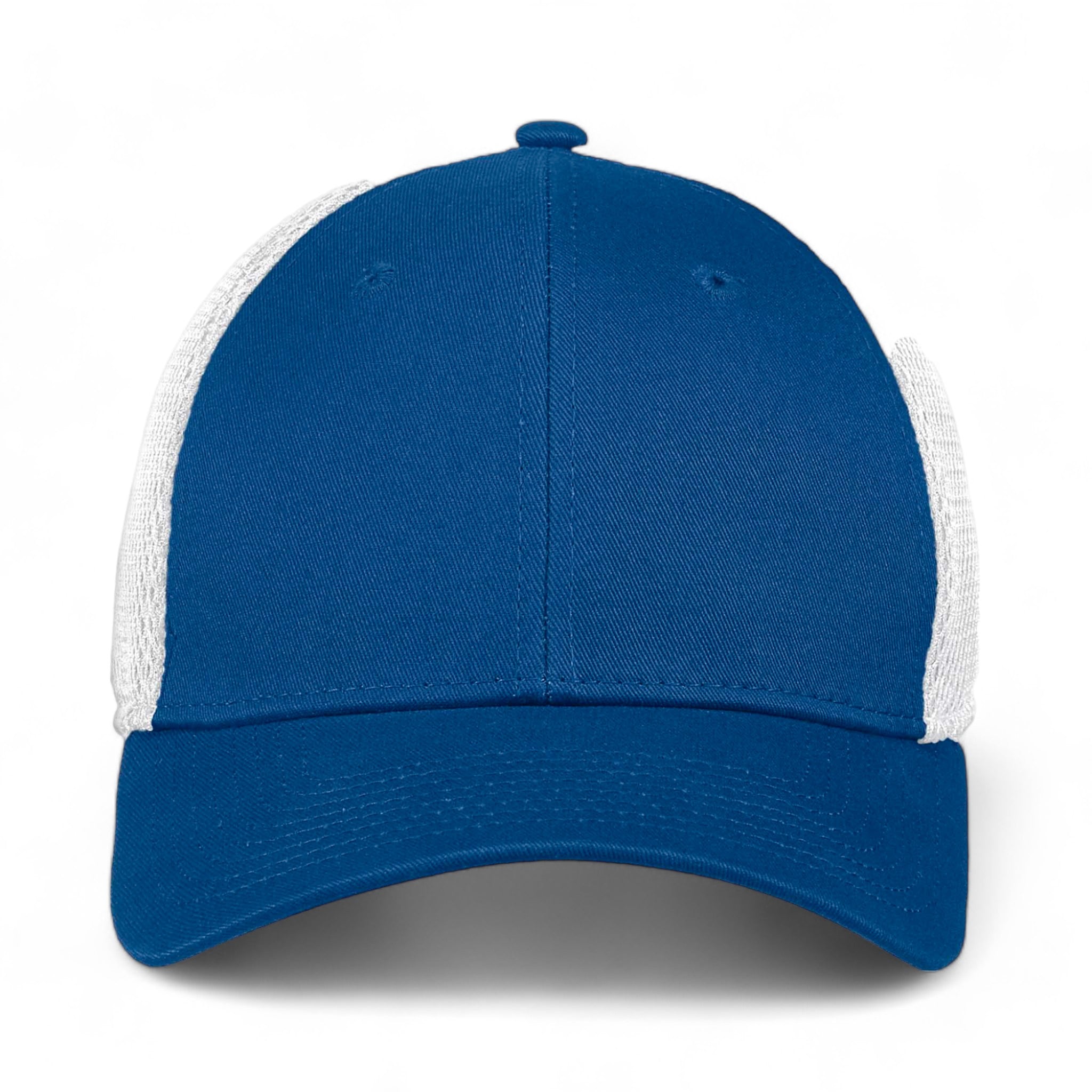 Front view of New Era NE1020 custom hat in royal and white