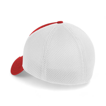 Back view of New Era NE1020 custom hat in scarlet red and white