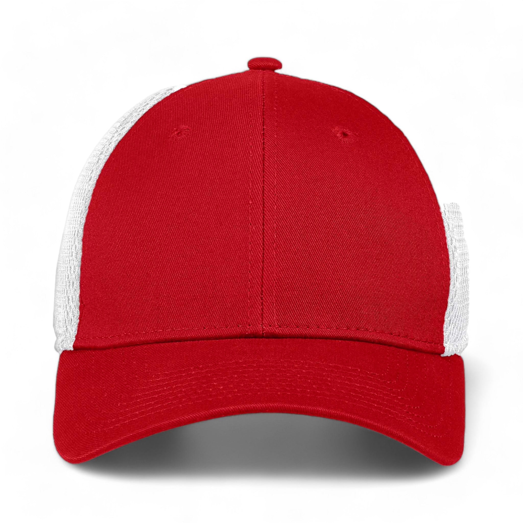 Front view of New Era NE1020 custom hat in scarlet red and white