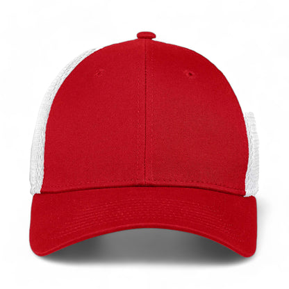 Front view of New Era NE1020 custom hat in scarlet red and white