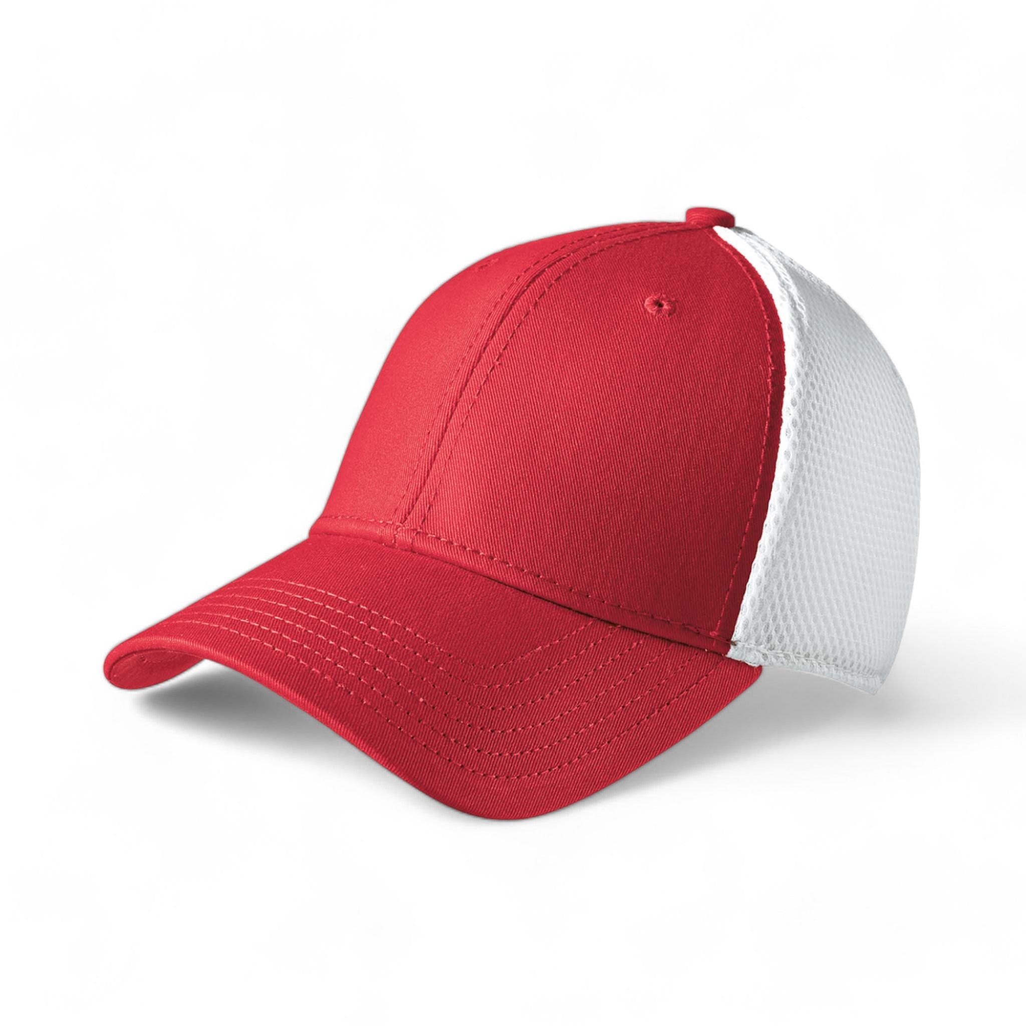 Side view of New Era NE1020 custom hat in scarlet red and white