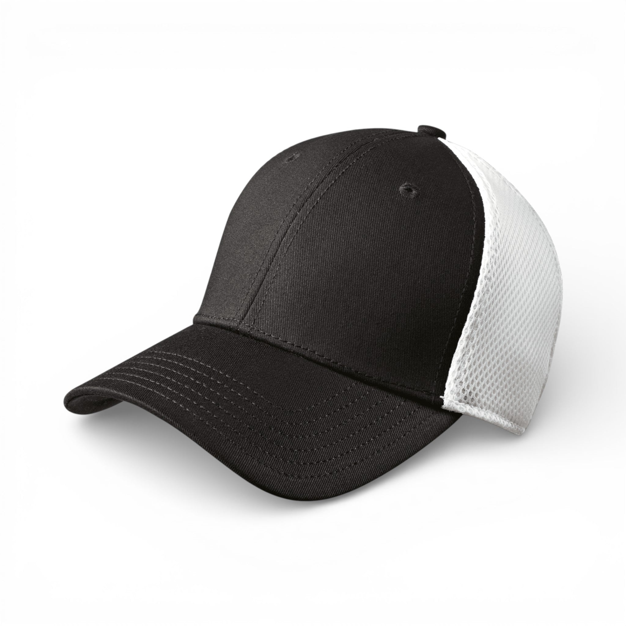 Left side view of New Era NE1020 custom hat in black and white