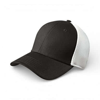 Left side view of New Era NE1020 custom hat in black and white