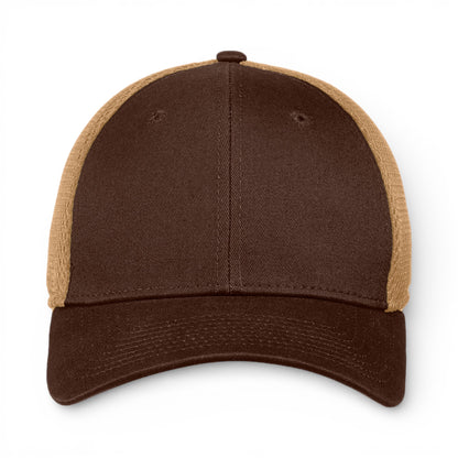 Front view of New Era NE1020 custom hat in chocolate and khaki