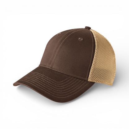 Left side view of New Era NE1020 custom hat in chocolate and khaki