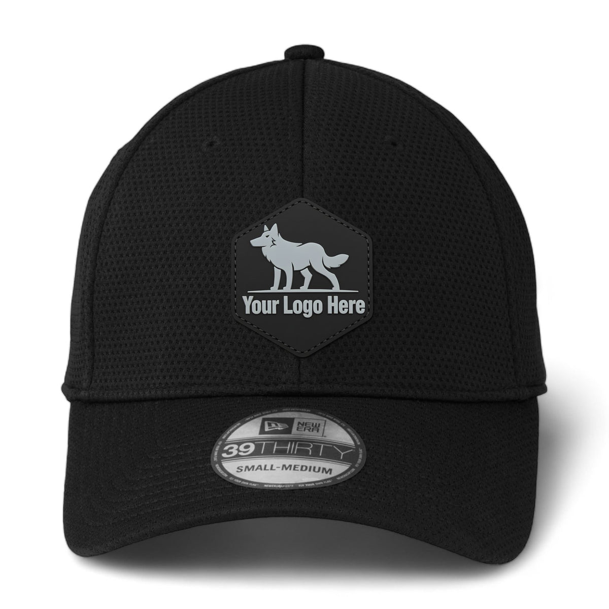 PVC patch preview of New Era NE1090 custom hat in black
