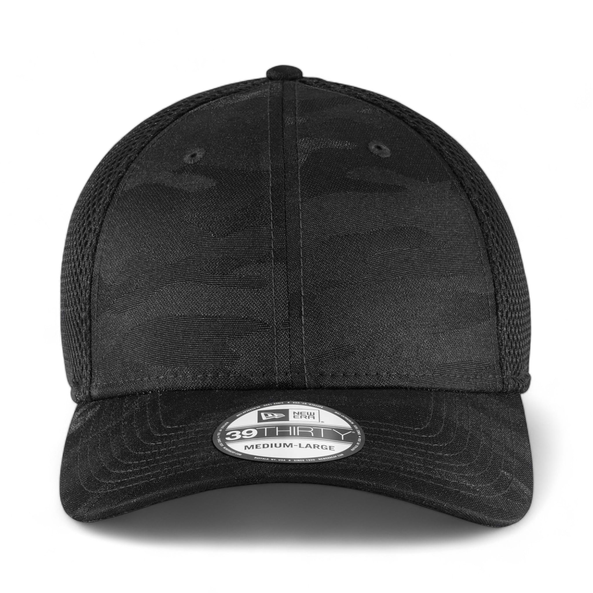 Front view of New Era NE1091 custom hat in black camo