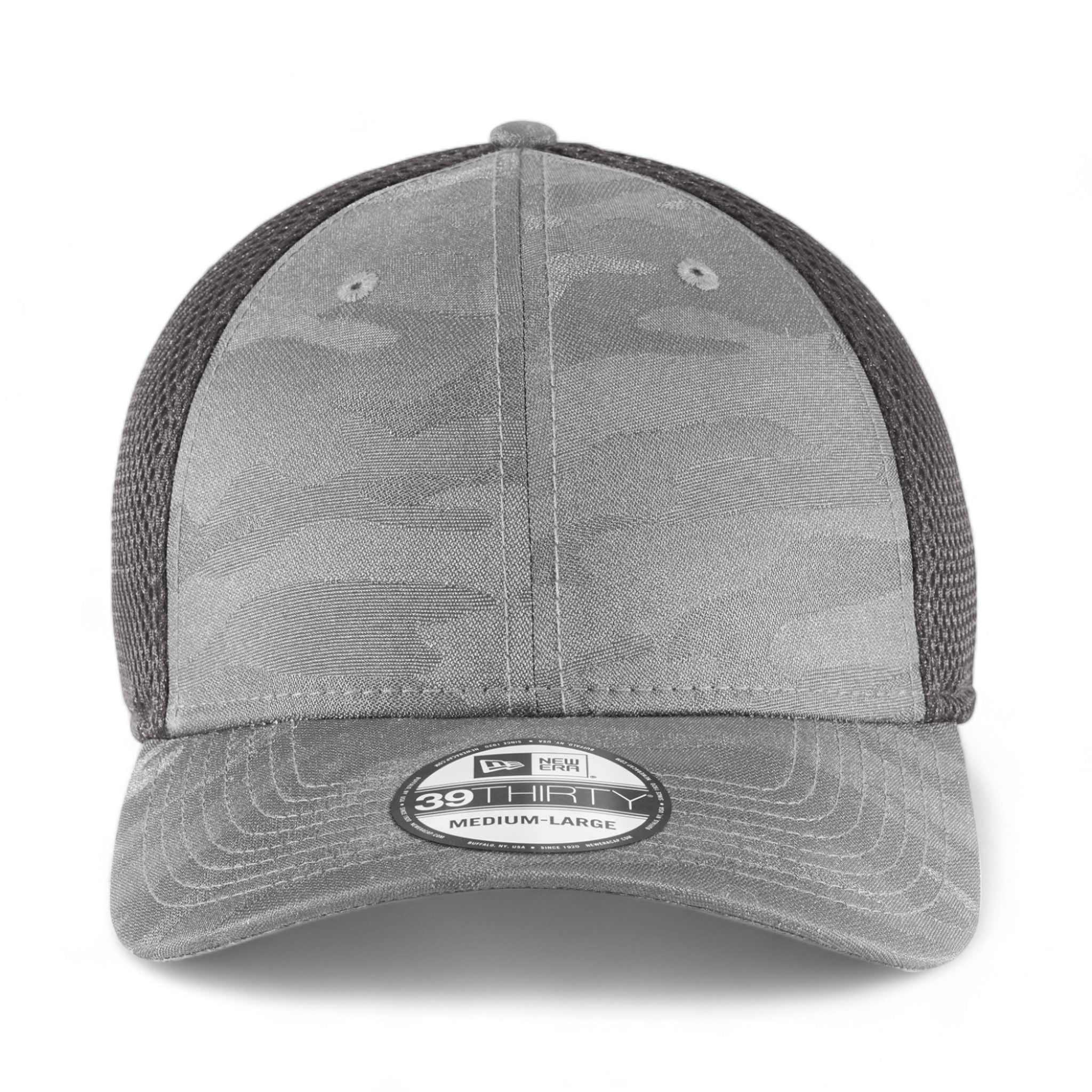 Front view of New Era NE1091 custom hat in rainstorm grey camo and graphite