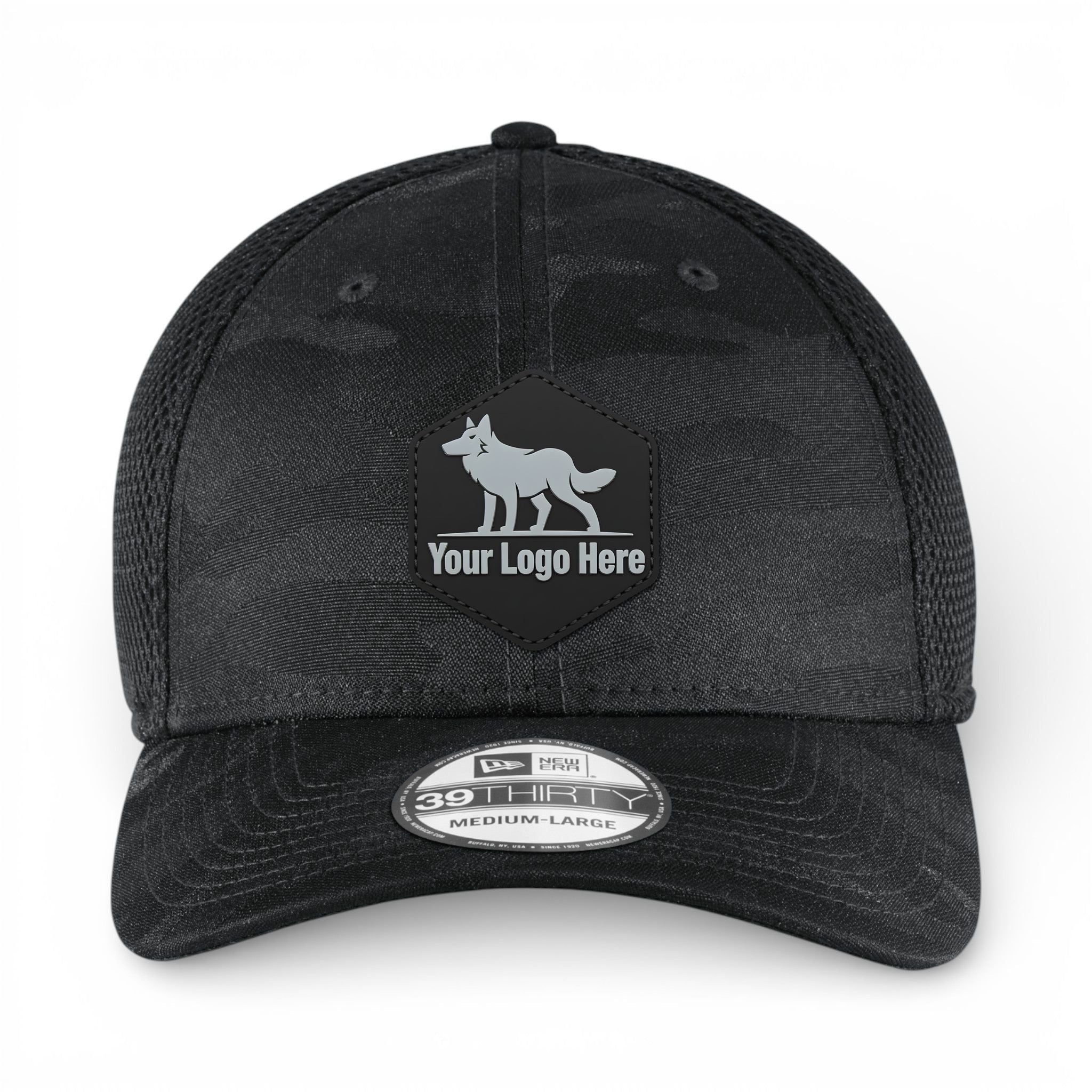 PVC patch preview of New Era NE1091 custom hat in black camo