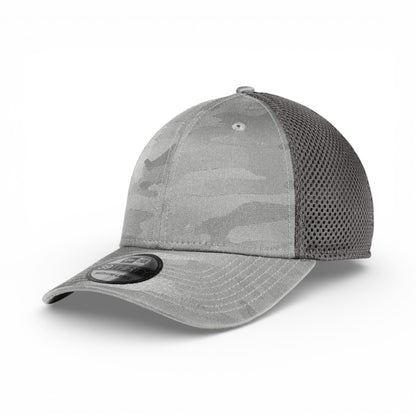 Left side view of New Era NE1091 custom hat in rainstorm grey camo and graphite
