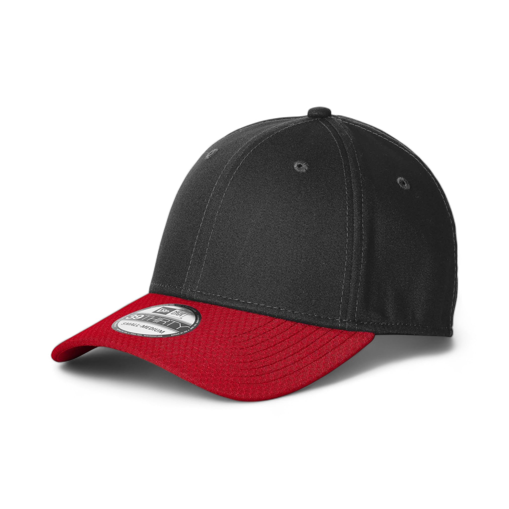 Side view of New Era NE1122 custom hat in black and scarlet