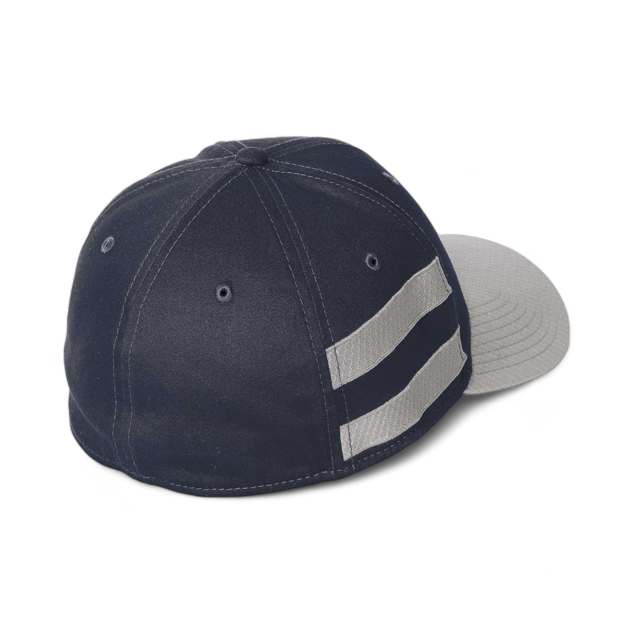 Back view of New Era NE1122 custom hat in deep navy and grey