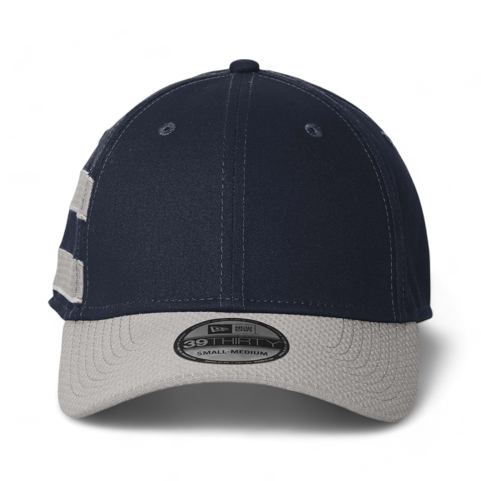 Front view of New Era NE1122 custom hat in deep navy and grey