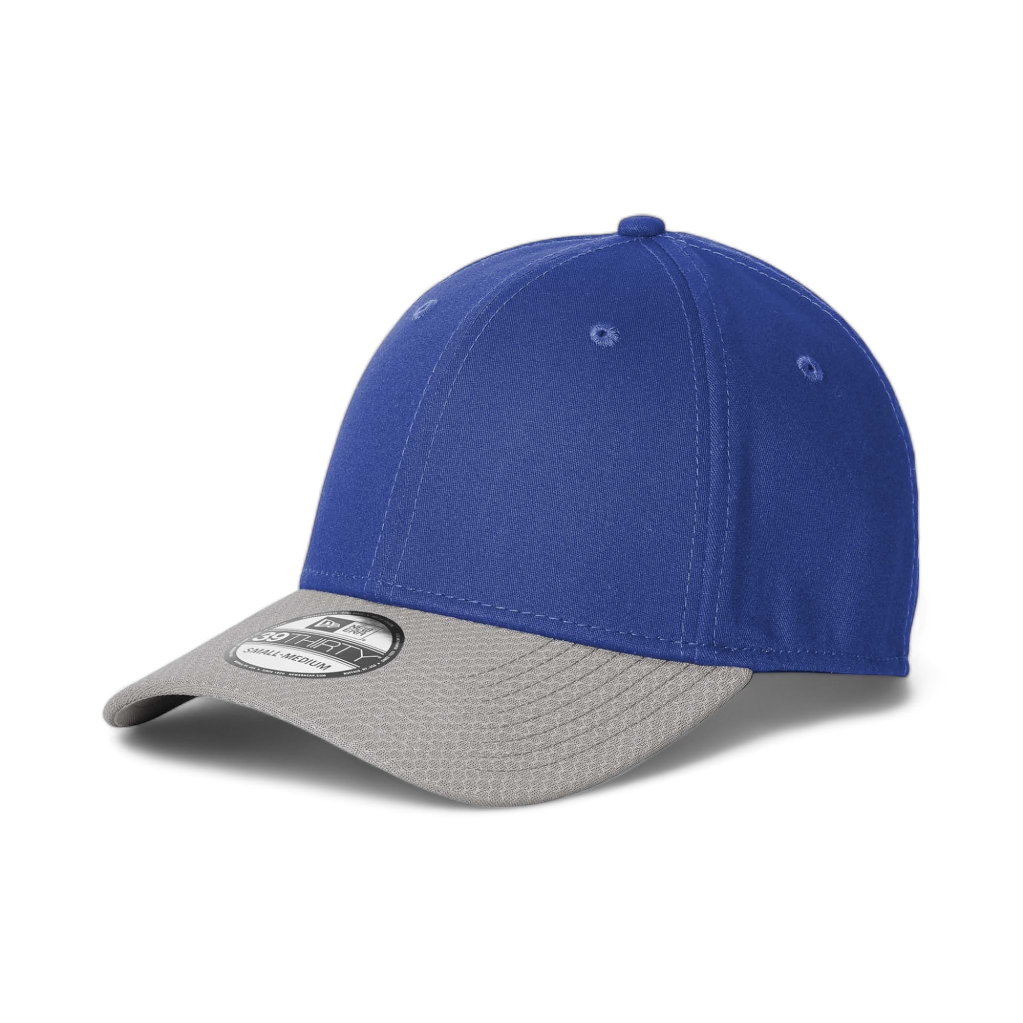 Side view of New Era NE1122 custom hat in royal and grey