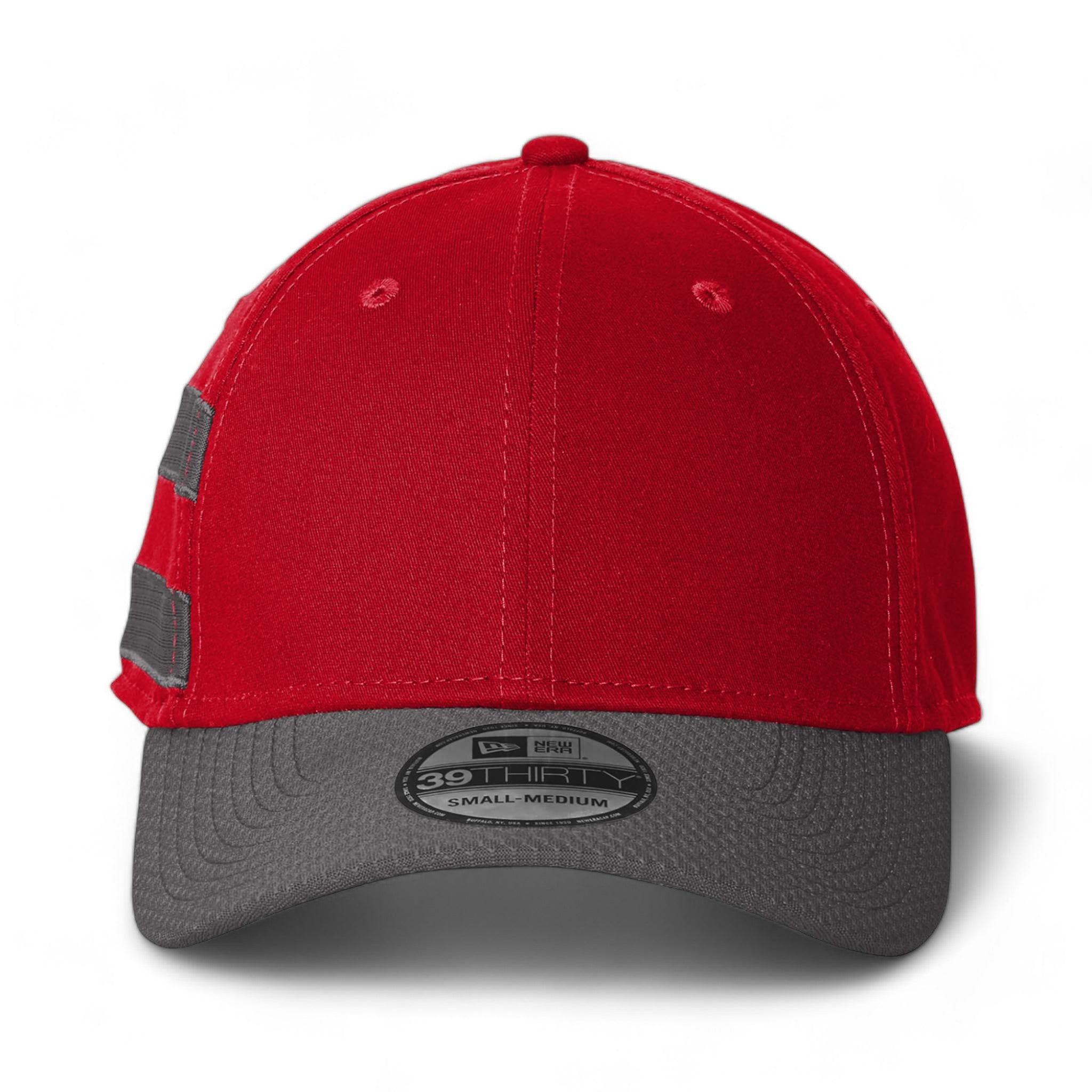 Front view of New Era NE1122 custom hat in scarlet and graphite