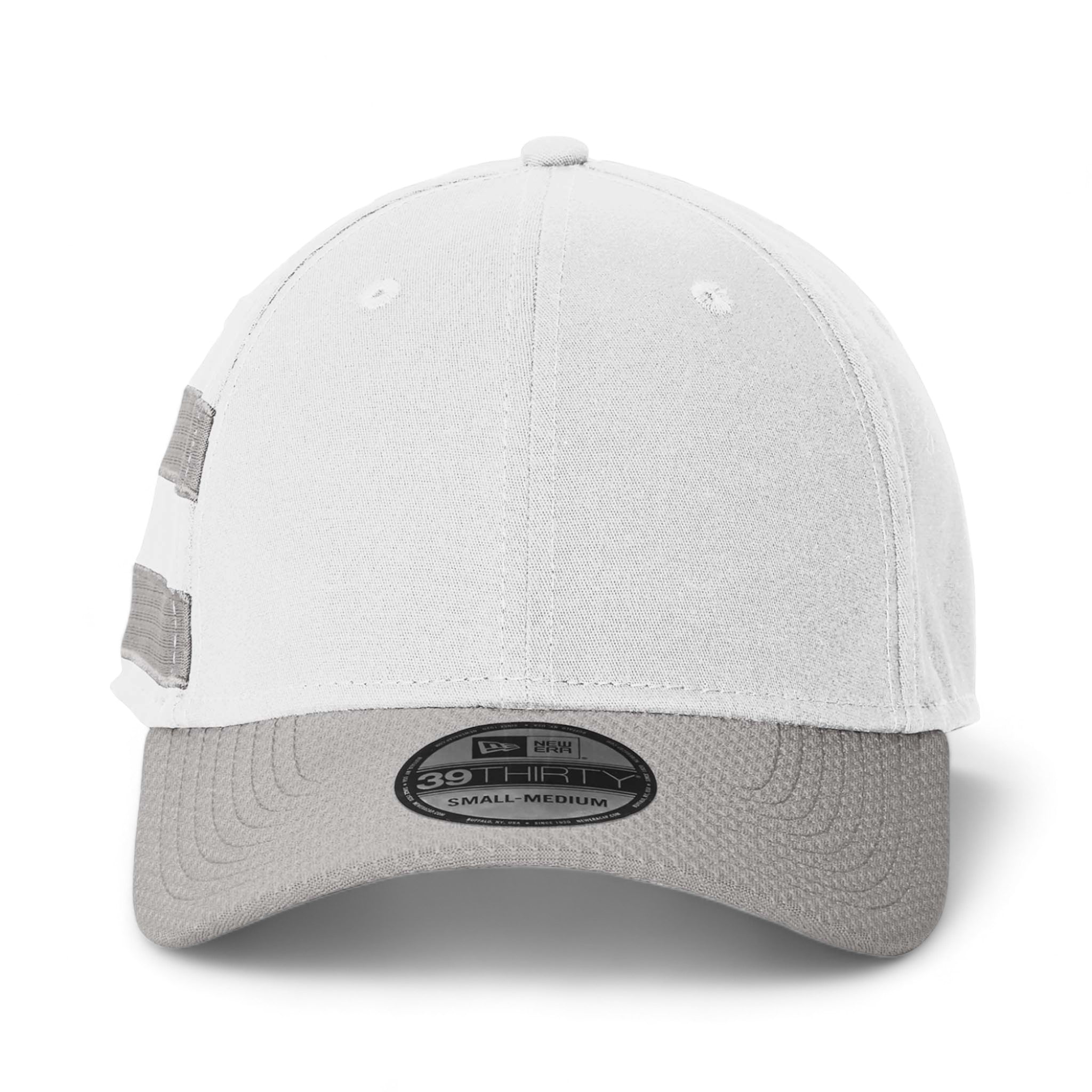 Front view of New Era NE1122 custom hat in white and grey