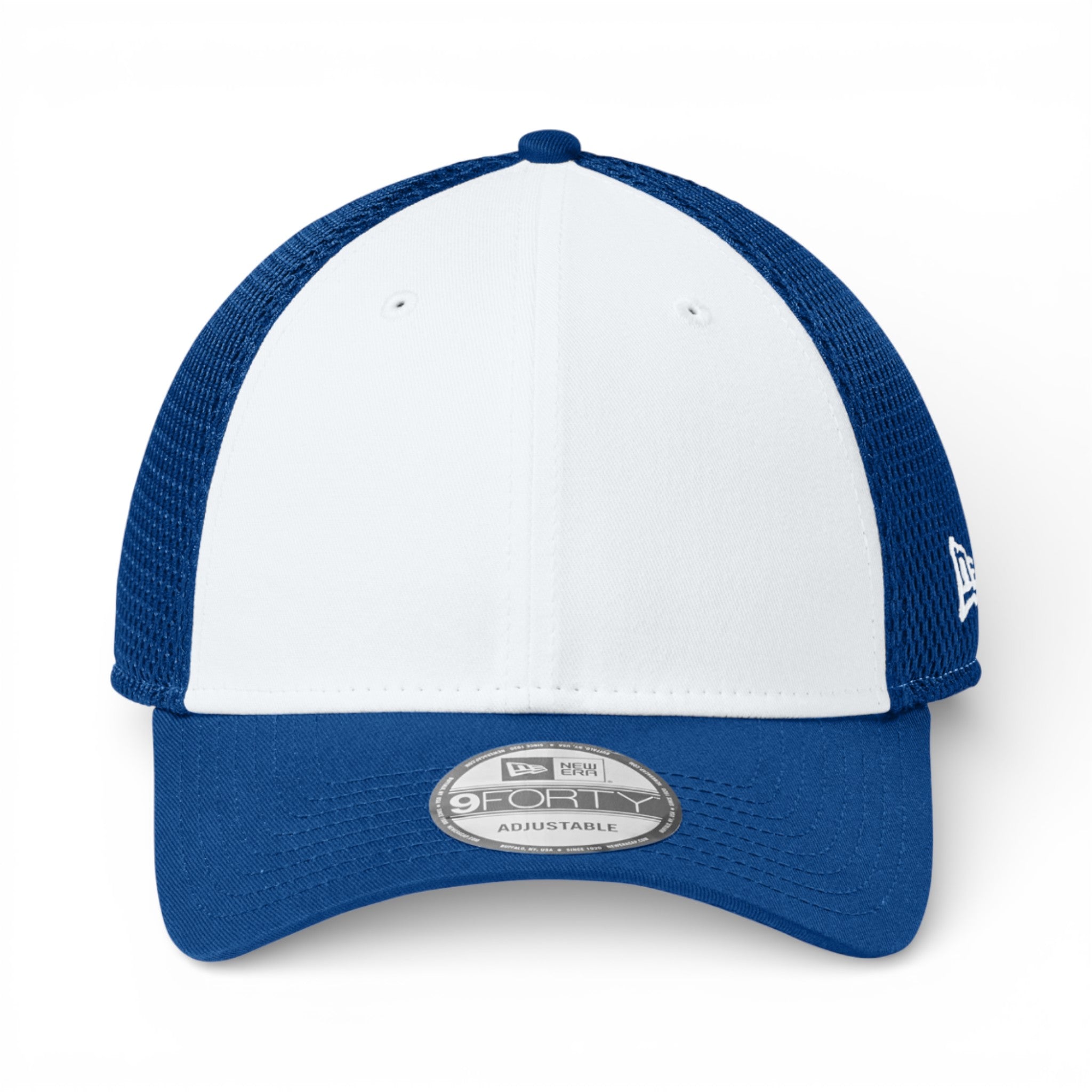 Front view of New Era NE204 custom hat in flag white and  royal