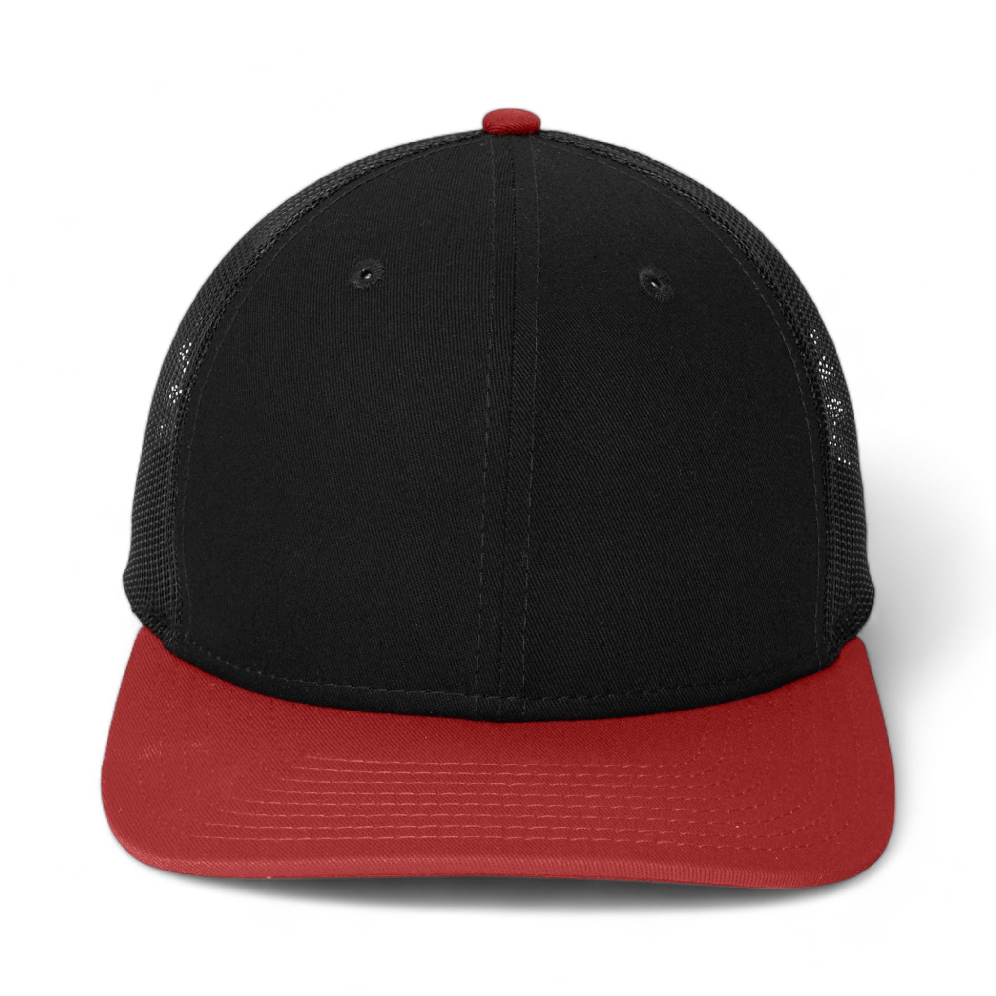Front view of New Era NE207 custom hat in black and scarlet