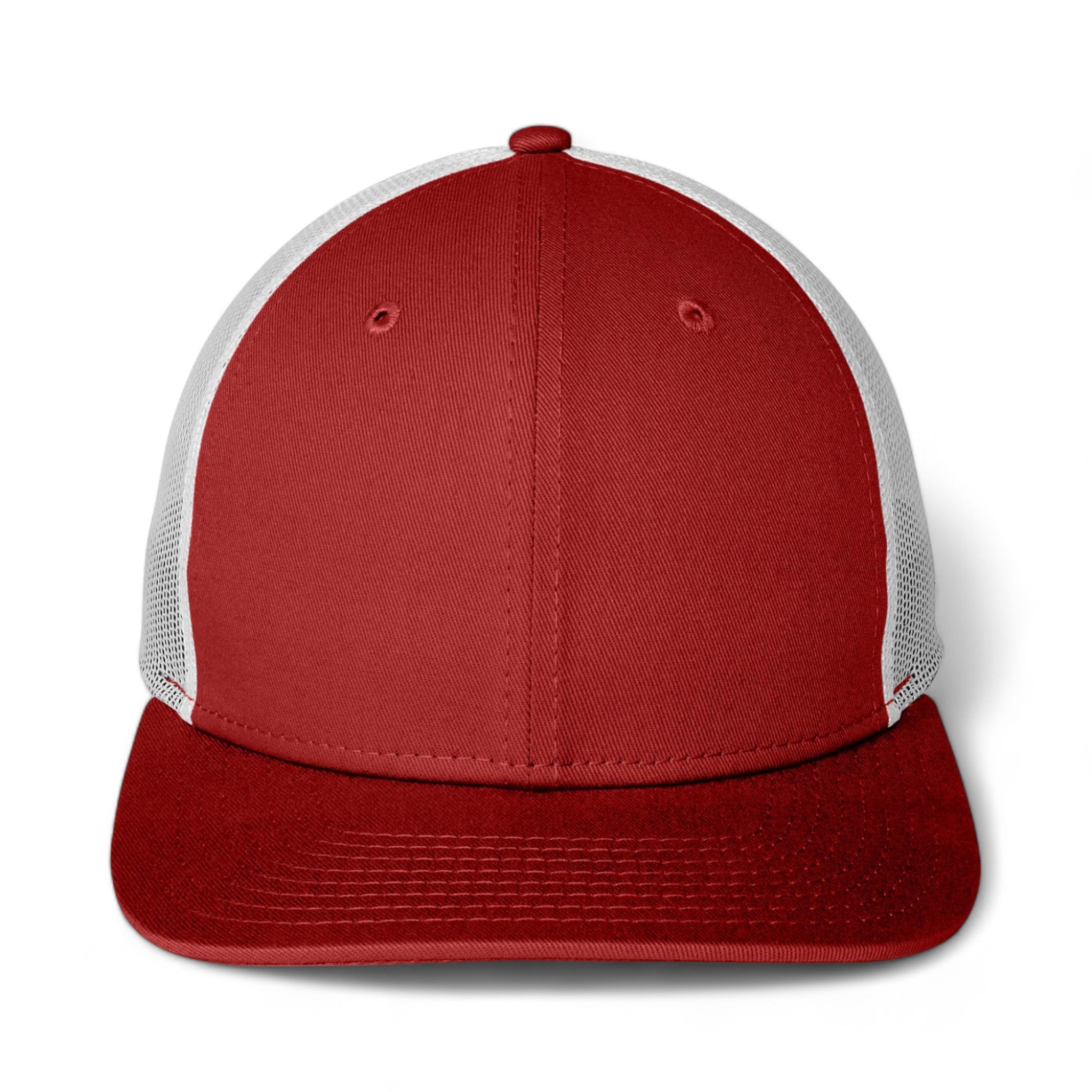 Front view of New Era NE207 custom hat in scarlet and white
