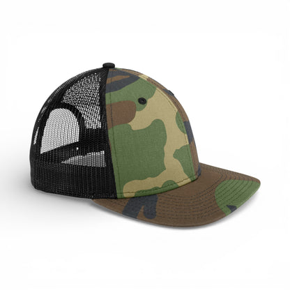 Right side view of New Era NE207 custom hat in camo and black