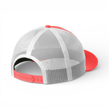 Back view of New Era NE207 custom hat in coral and  white