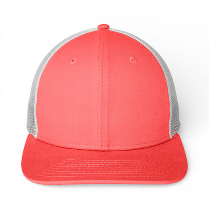 Front view of New Era NE207 custom hat in coral and  white