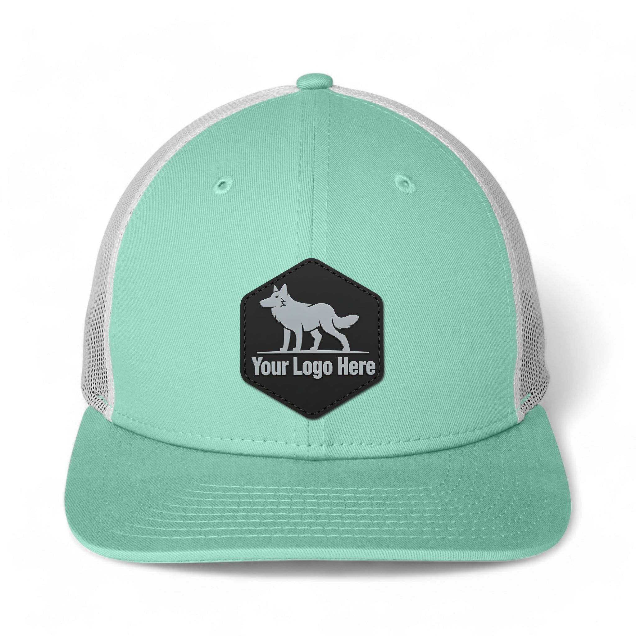 PVC patch preview of New Era NE207 custom hat in mint and white