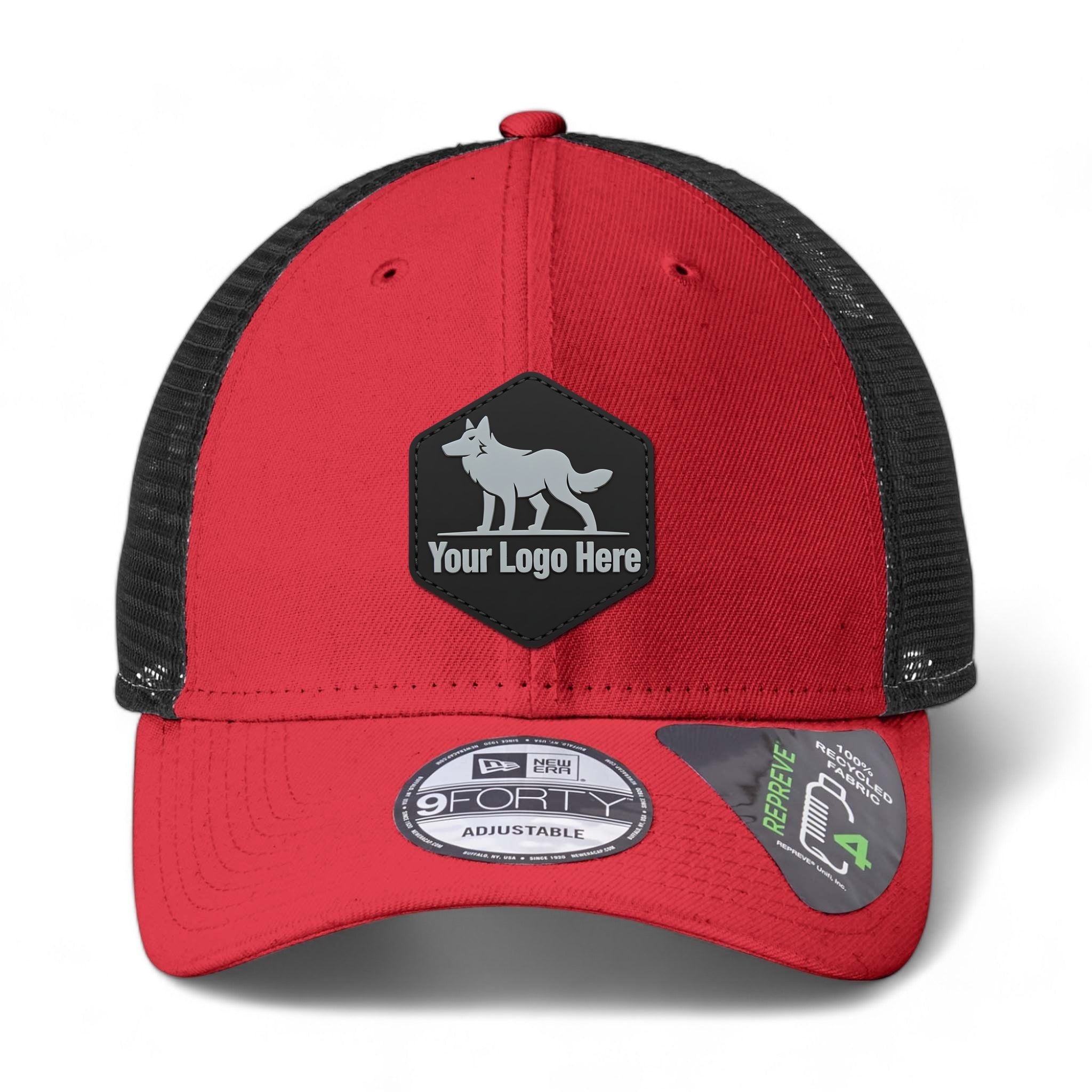 PVC patch preview of New Era NE208 custom hat in scarlet