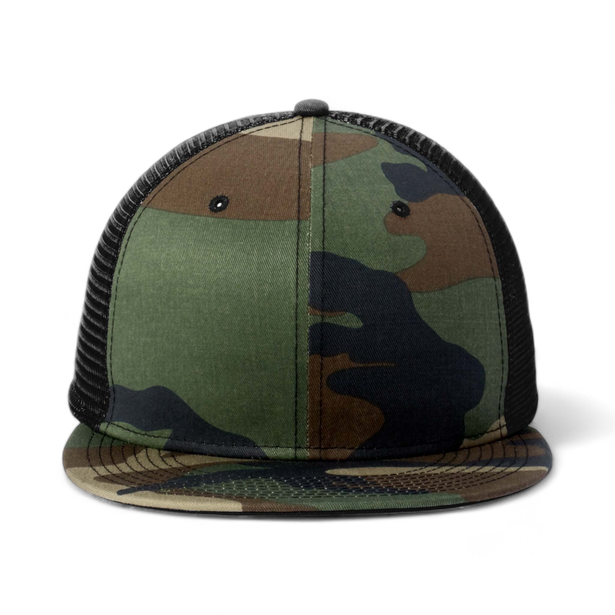 Front view of New Era NE4030 custom hat in camo and black