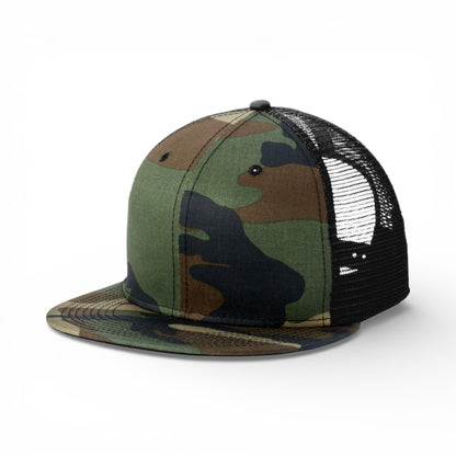 Left side view of New Era NE4030 custom hat in camo and black