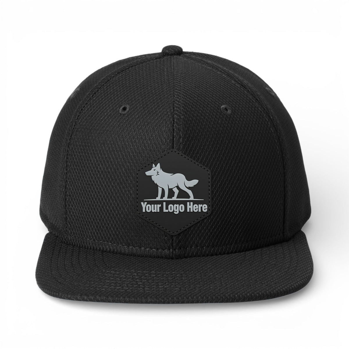 PVC patch preview of New Era NE404 custom hat in black