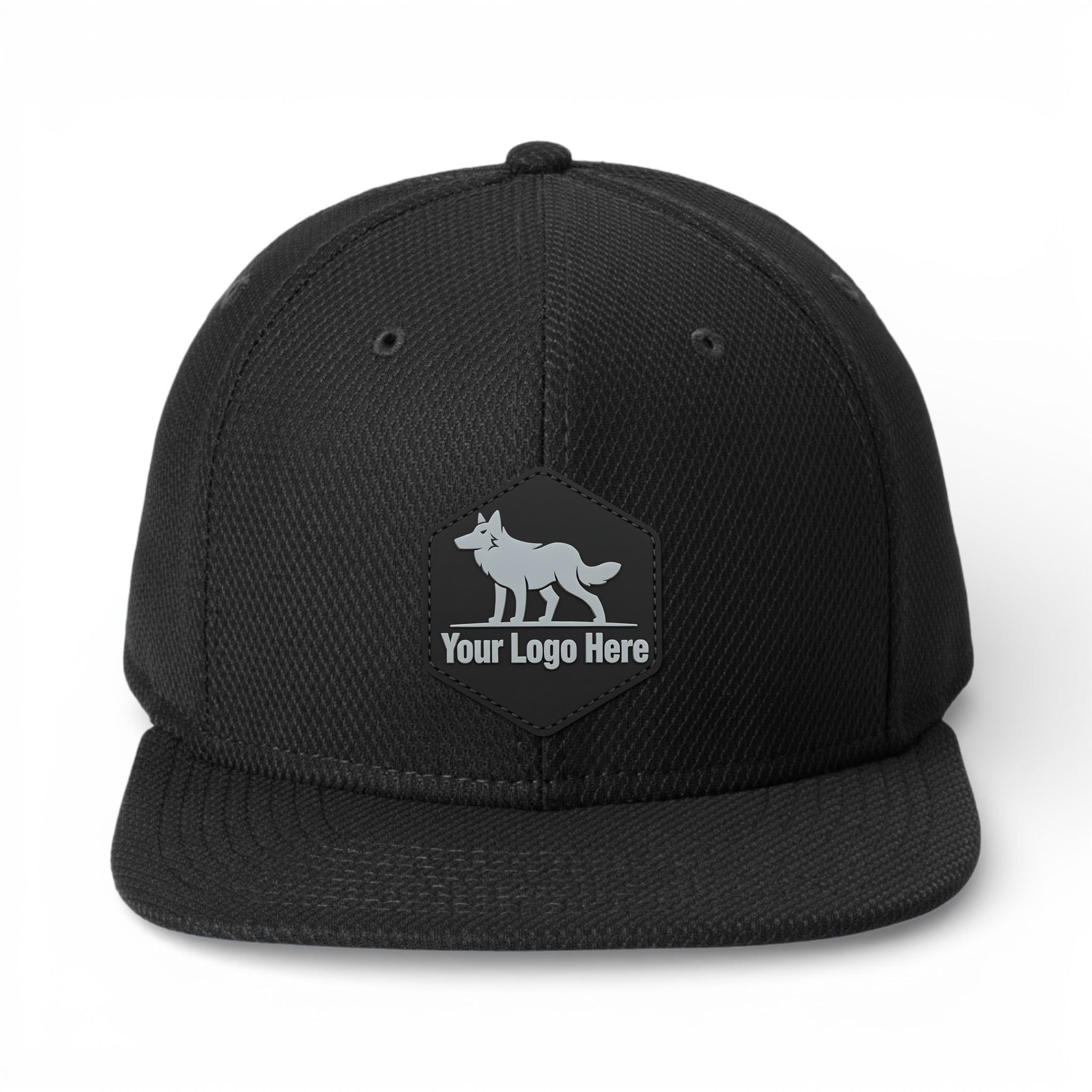 PVC patch preview of New Era NE404 custom hat in black