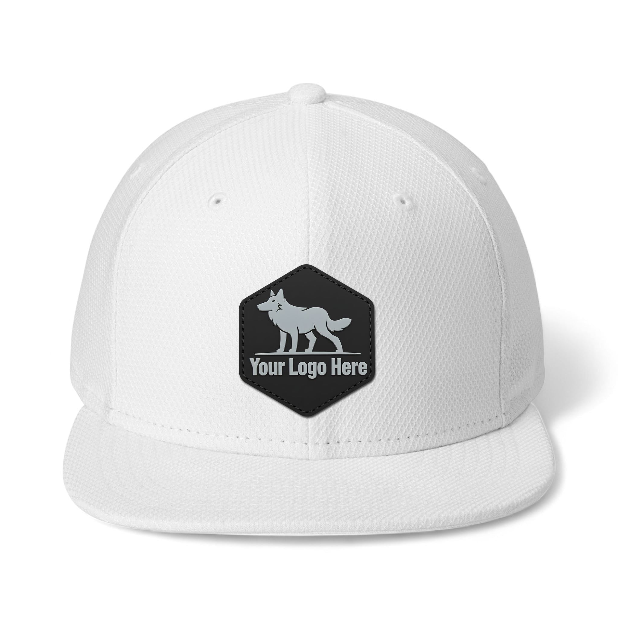 PVC patch preview of New Era NE404 custom hat in white