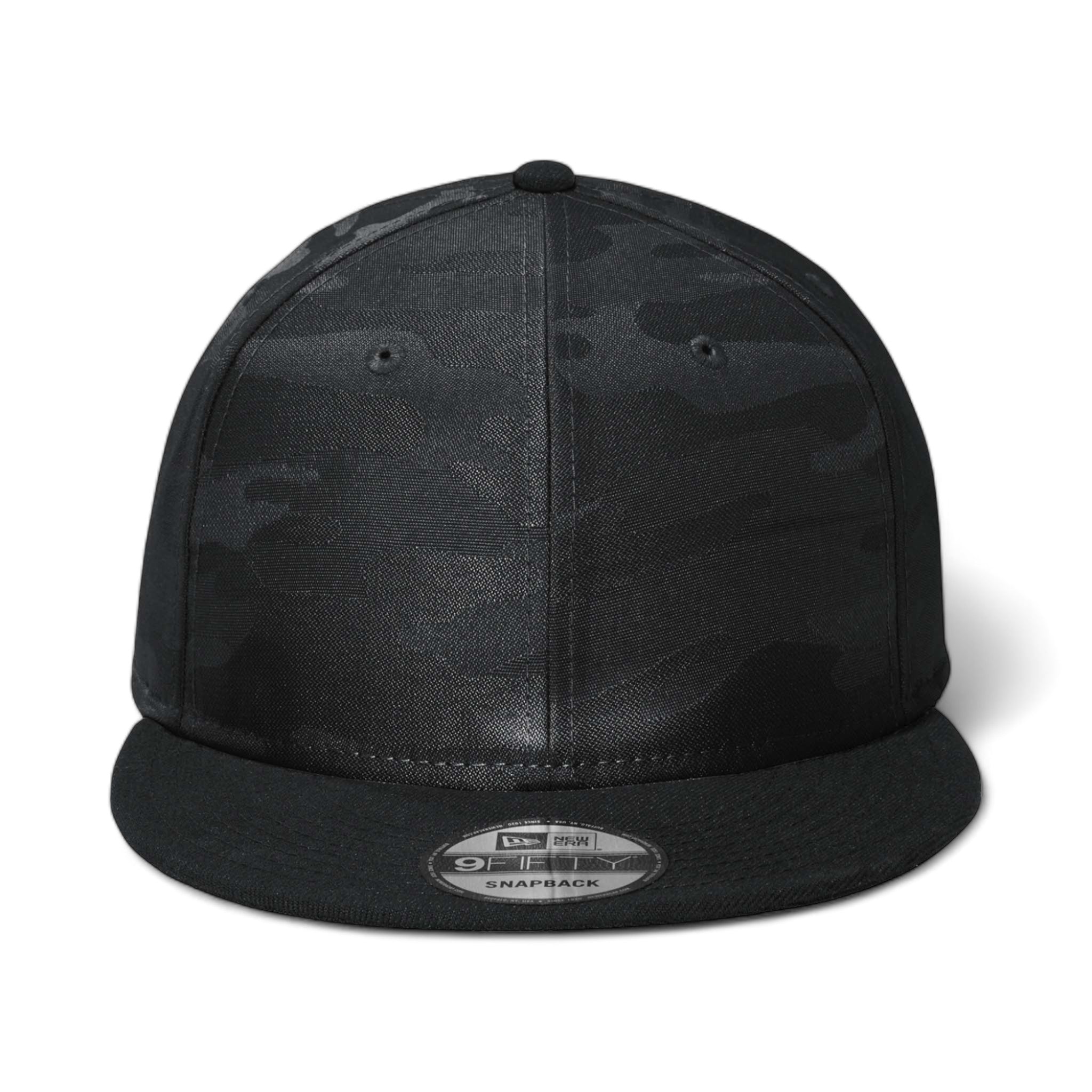 Front view of New Era NE407 custom hat in black and black camo