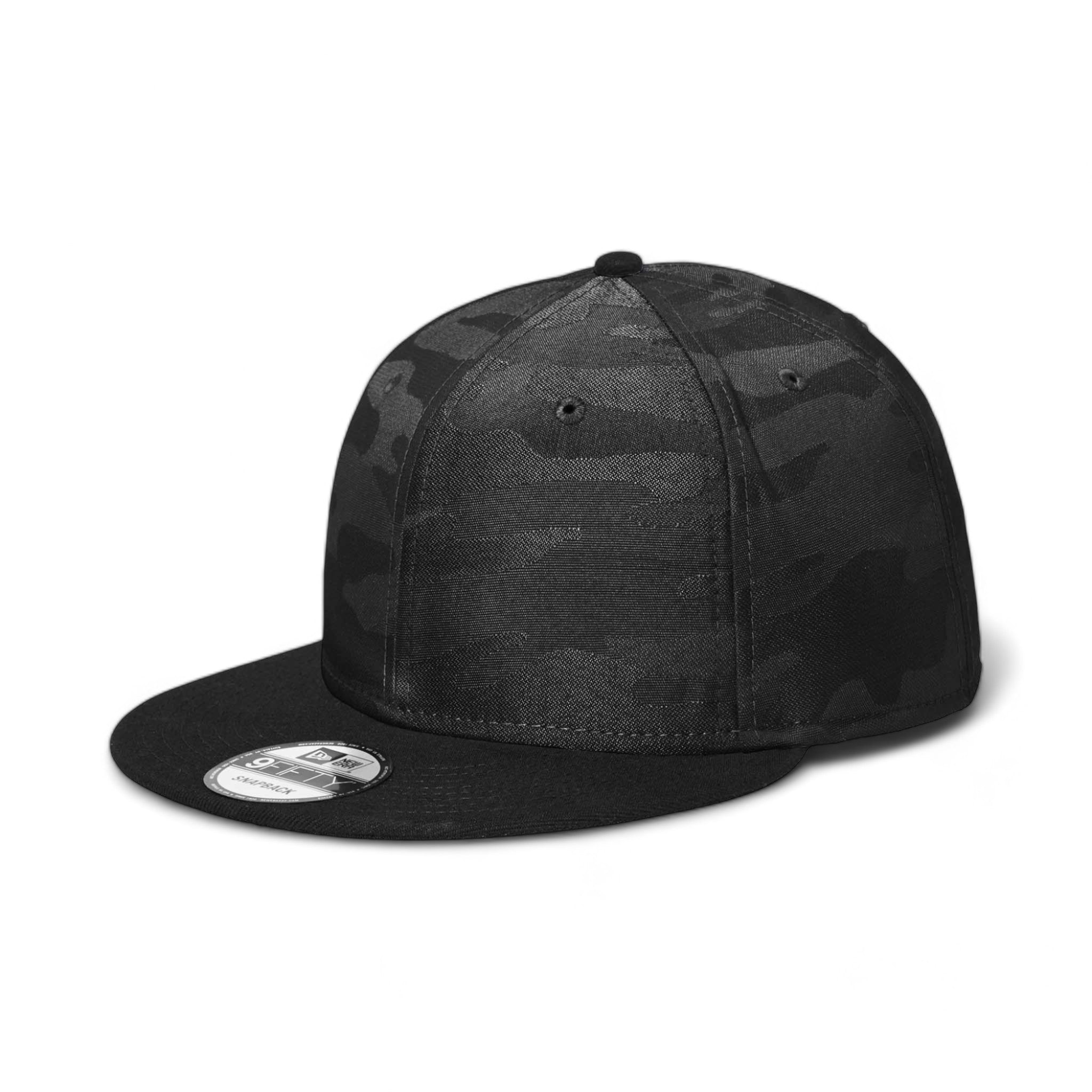 Side view of New Era NE407 custom hat in black and black camo