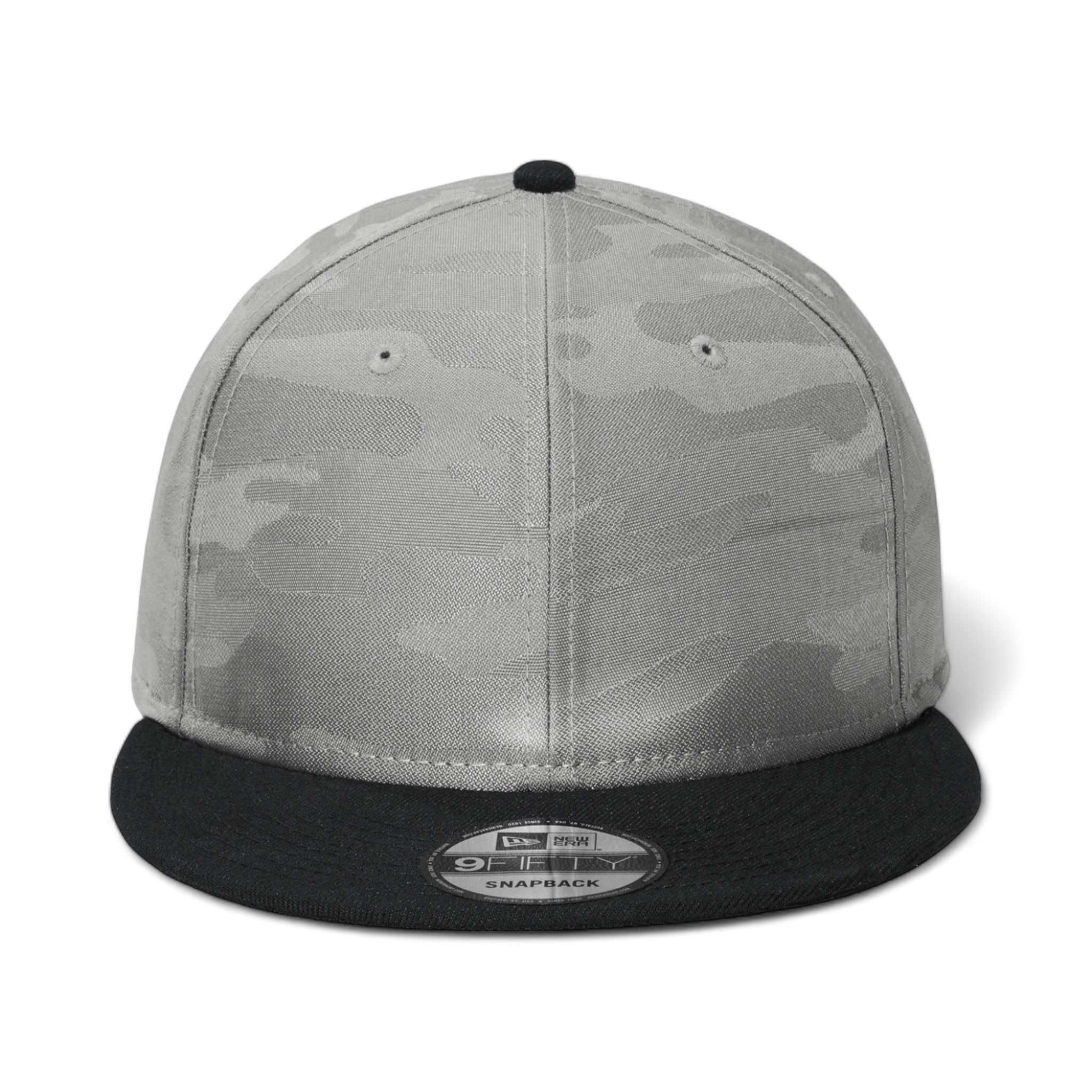 Front view of New Era NE407 custom hat in black and rainstorm grey camo