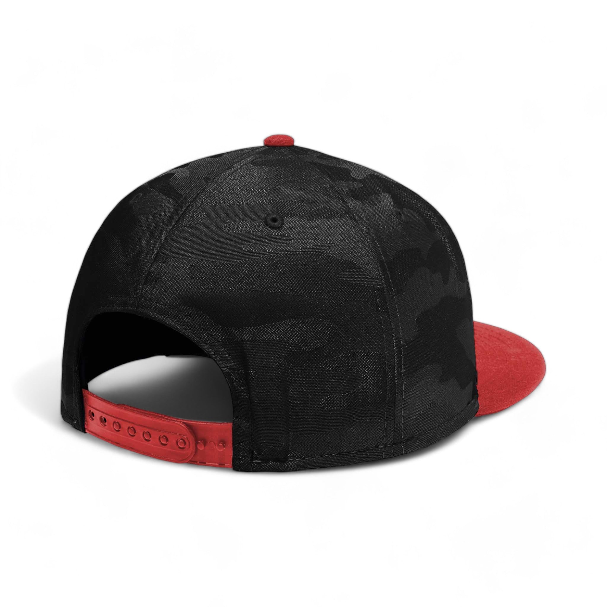 Back view of New Era NE407 custom hat in scarlet and black camo