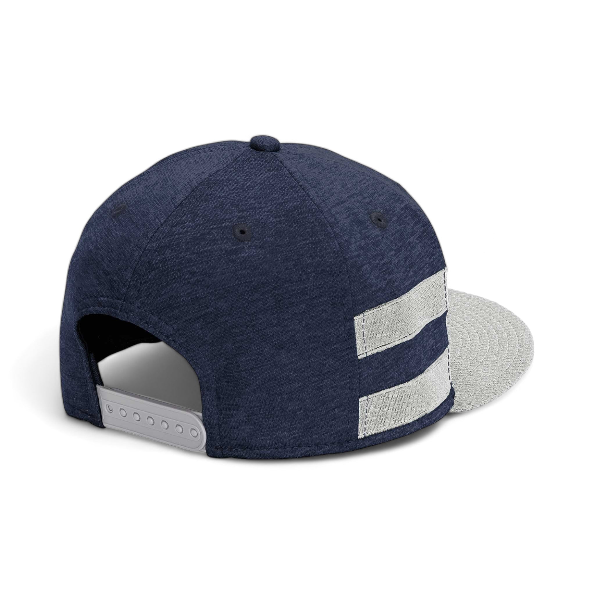 Back view of New Era NE408 custom hat in navy shadow heather and grey
