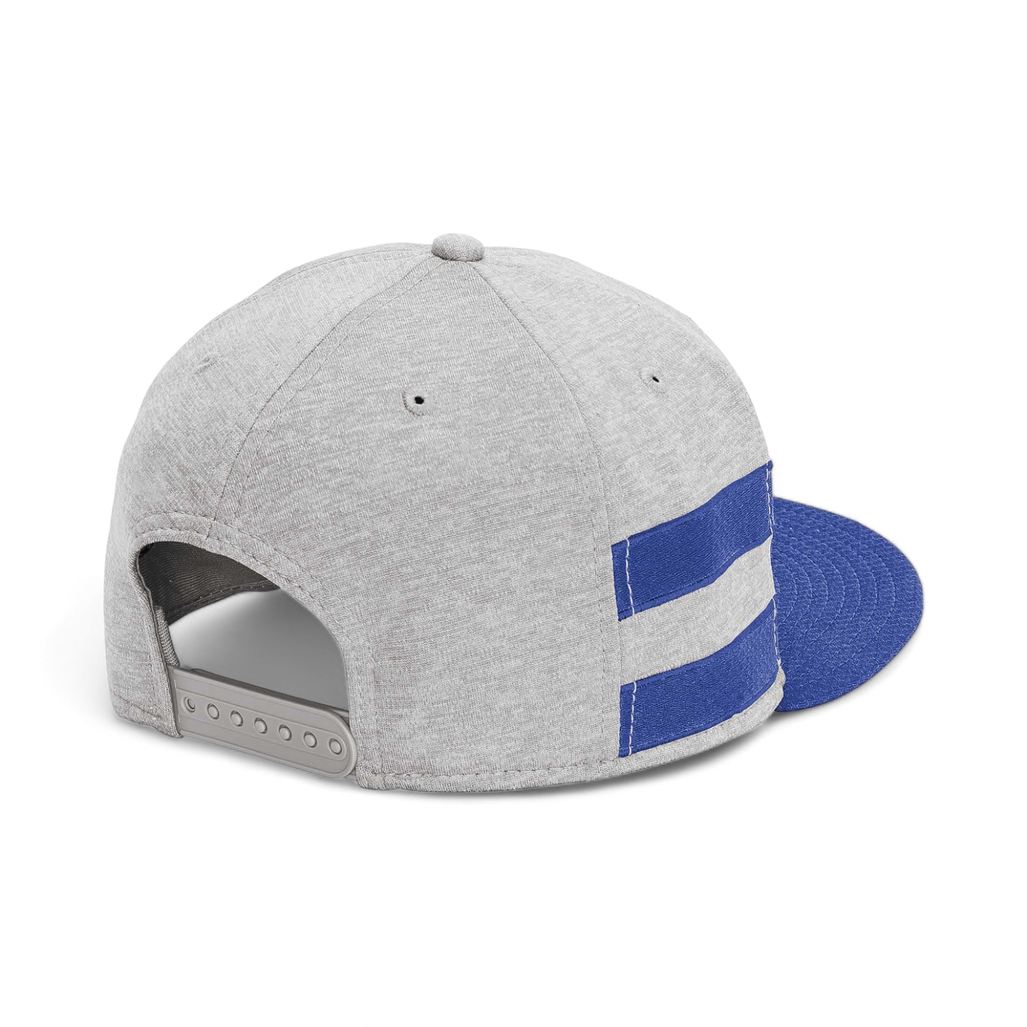 Back view of New Era NE408 custom hat in shadow heather and royal