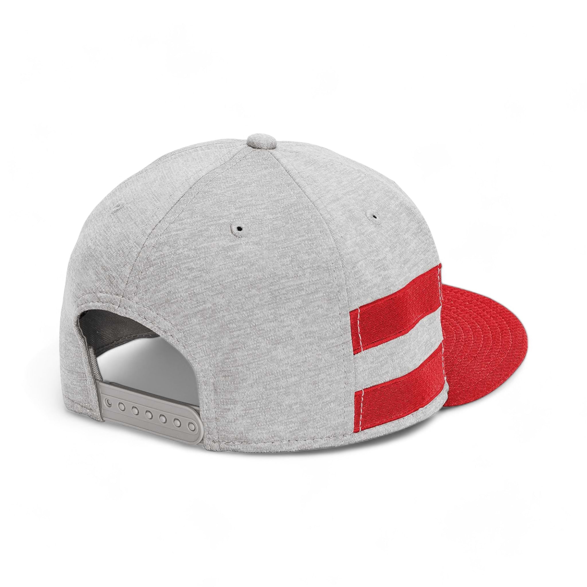 Back view of New Era NE408 custom hat in shadow heather and scarlet