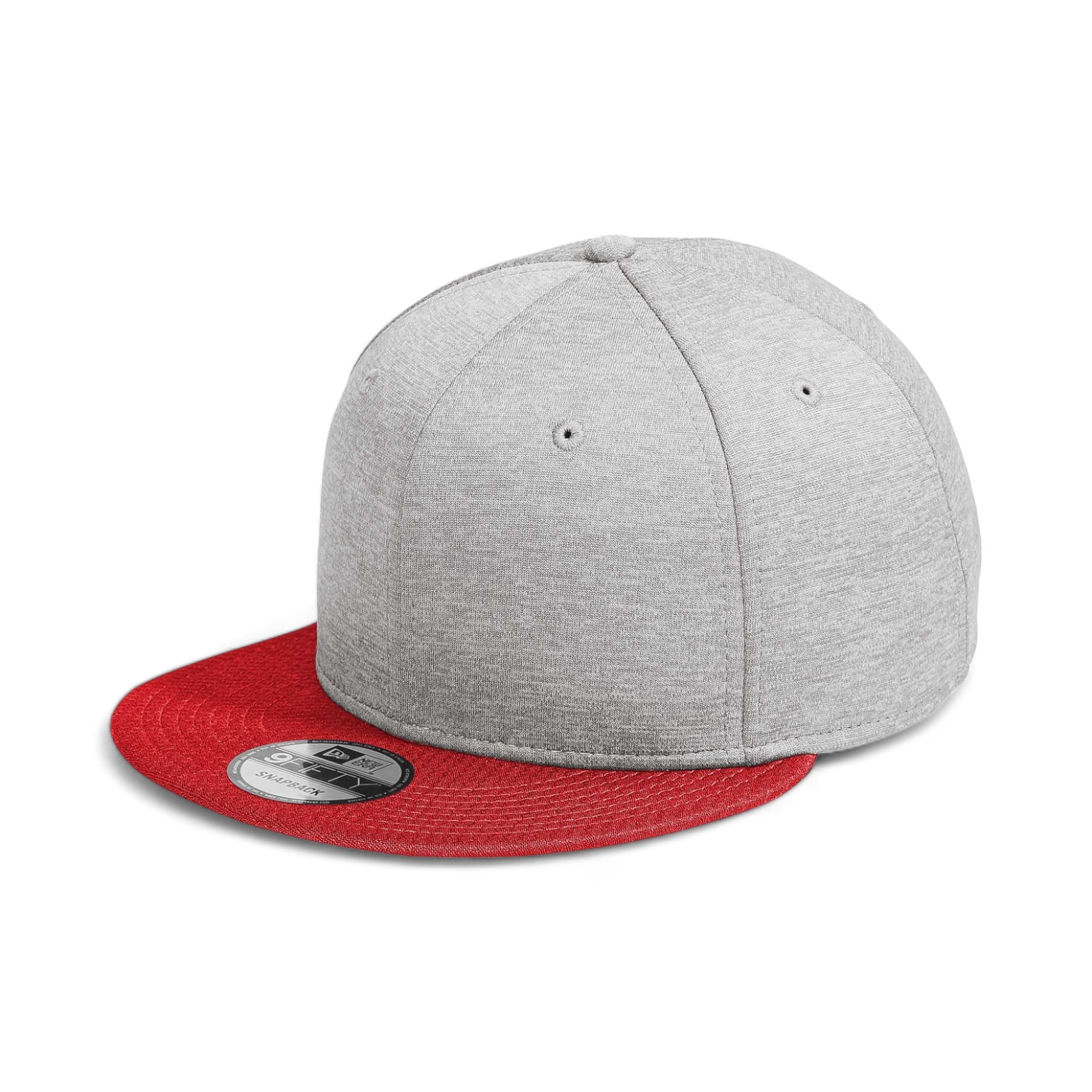Side view of New Era NE408 custom hat in shadow heather and scarlet
