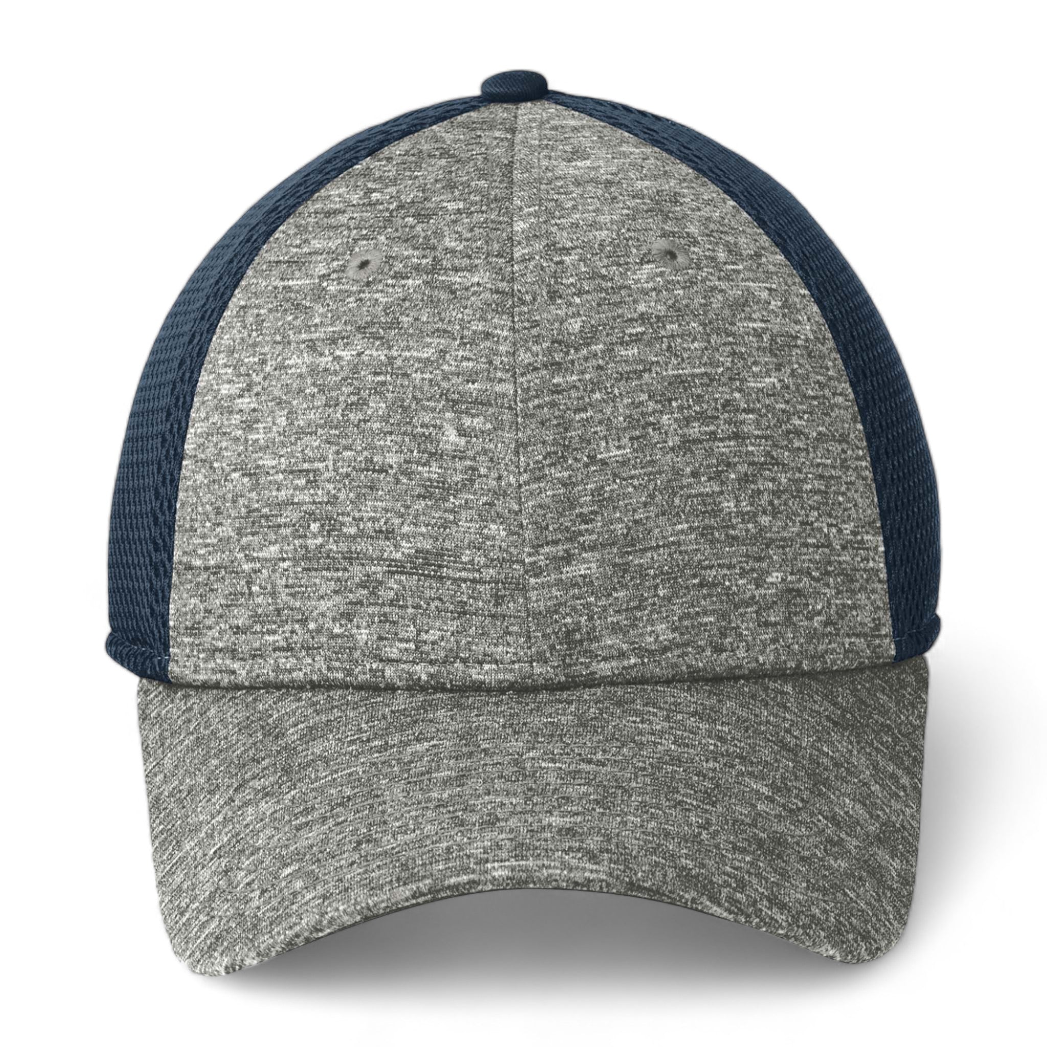 Front view of New Era NE702 custom hat in deep navy and shadow heather