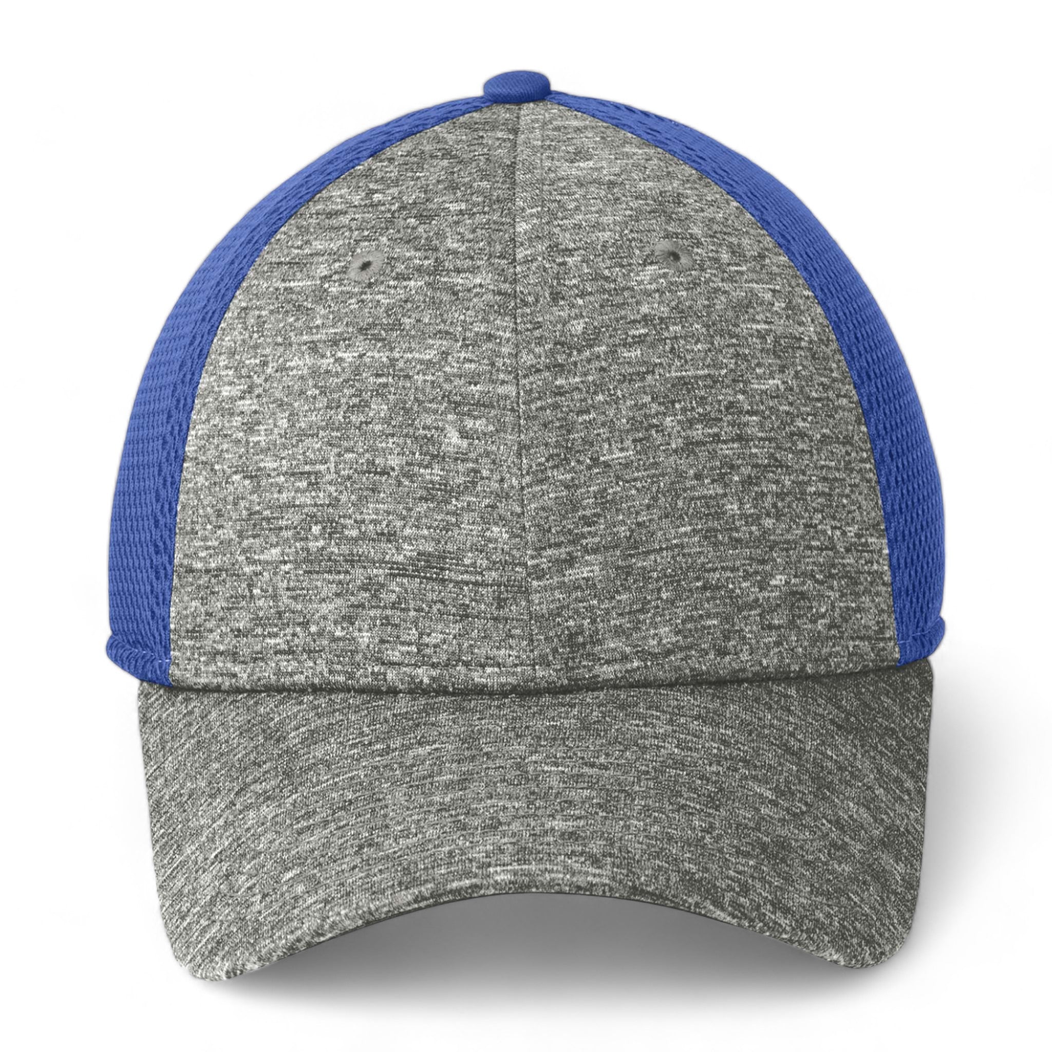 Front view of New Era NE702 custom hat in royal and shadow heather
