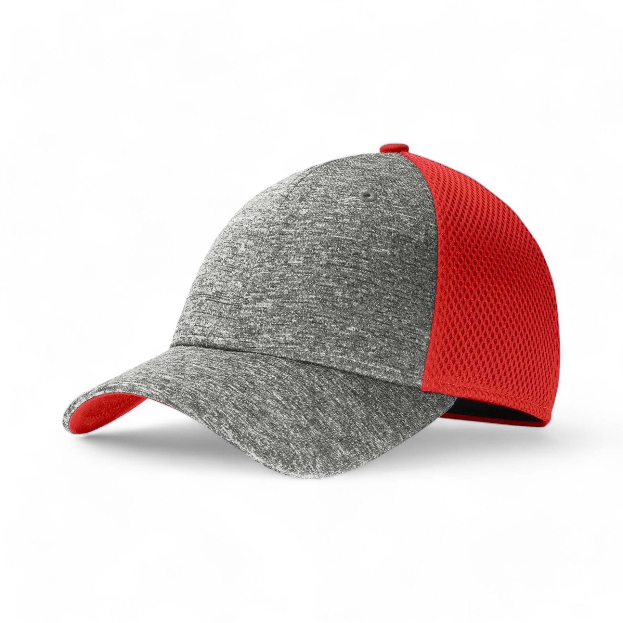 Side view of New Era NE702 custom hat in scarlet red and shadow heather