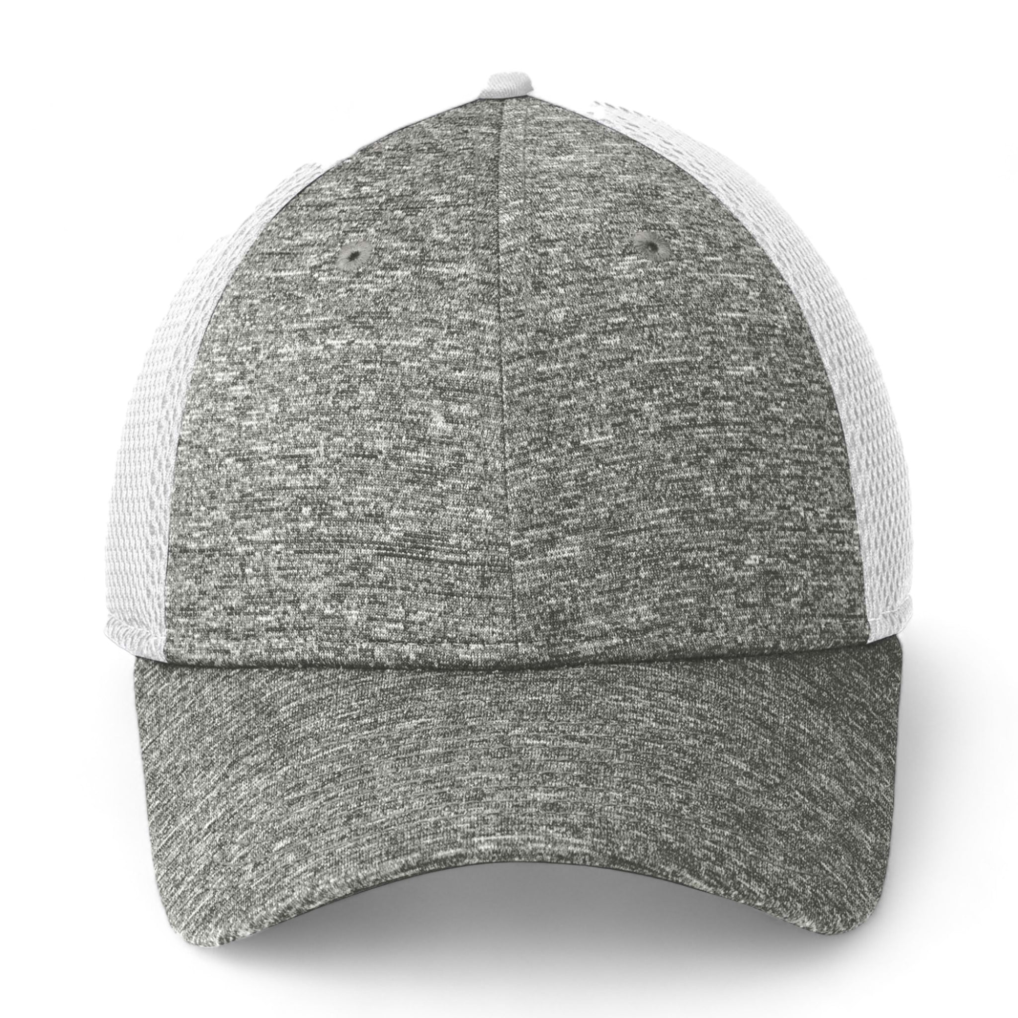 Front view of New Era NE702 custom hat in white and shadow heather