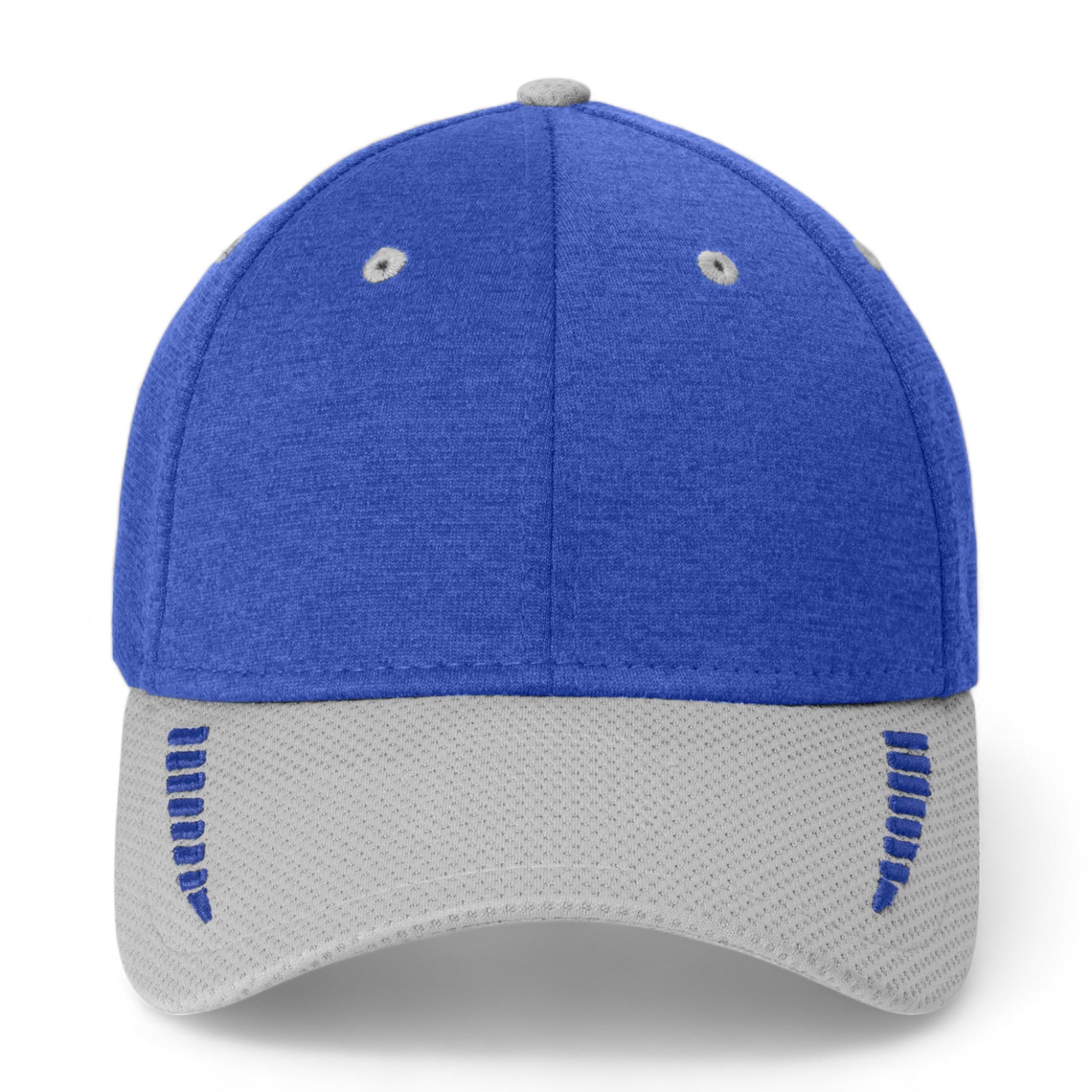 Front view of New Era NE704 custom hat in grey and royal shadow heather