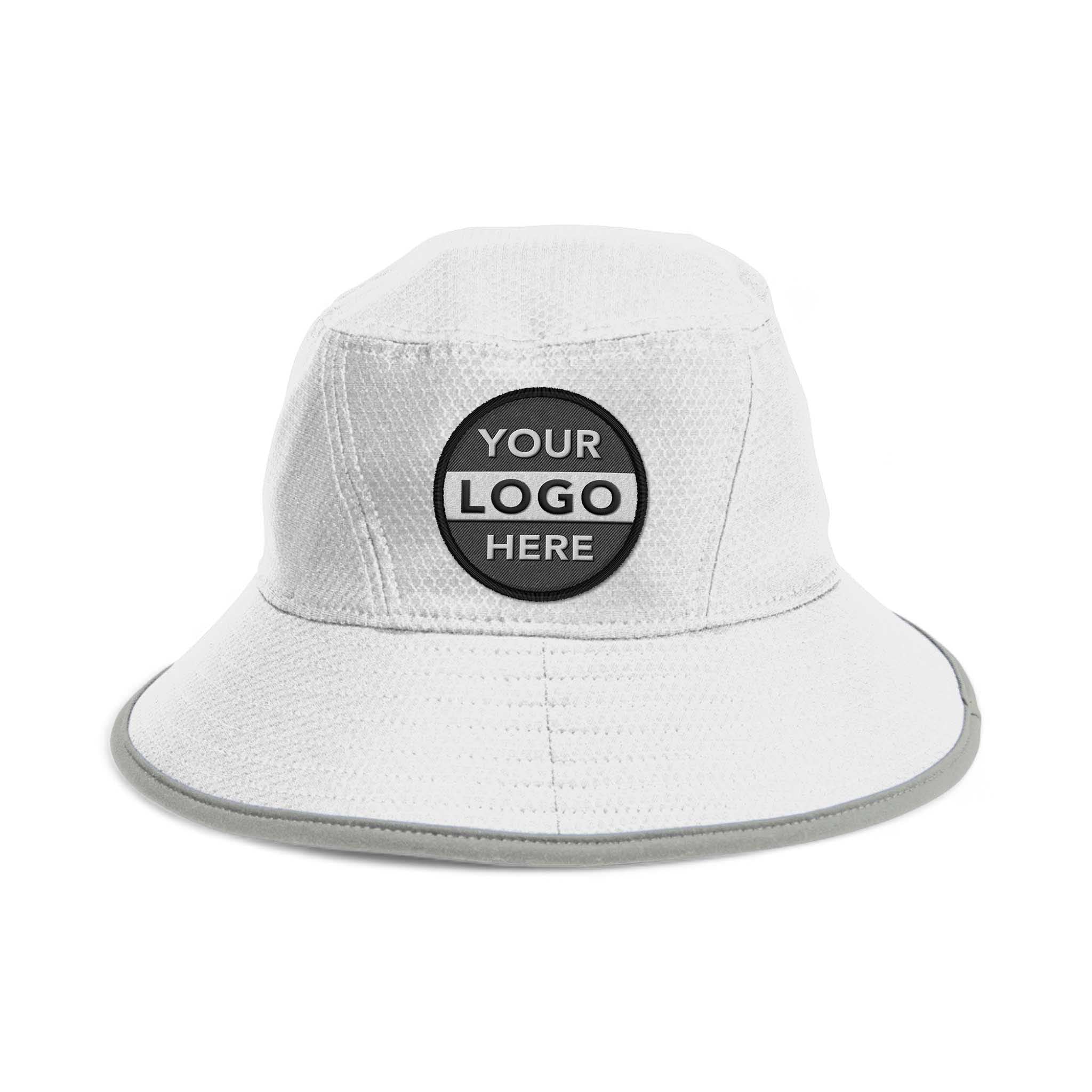 New Era NE800 custom embroidered patch hat in white and rainstorm grey