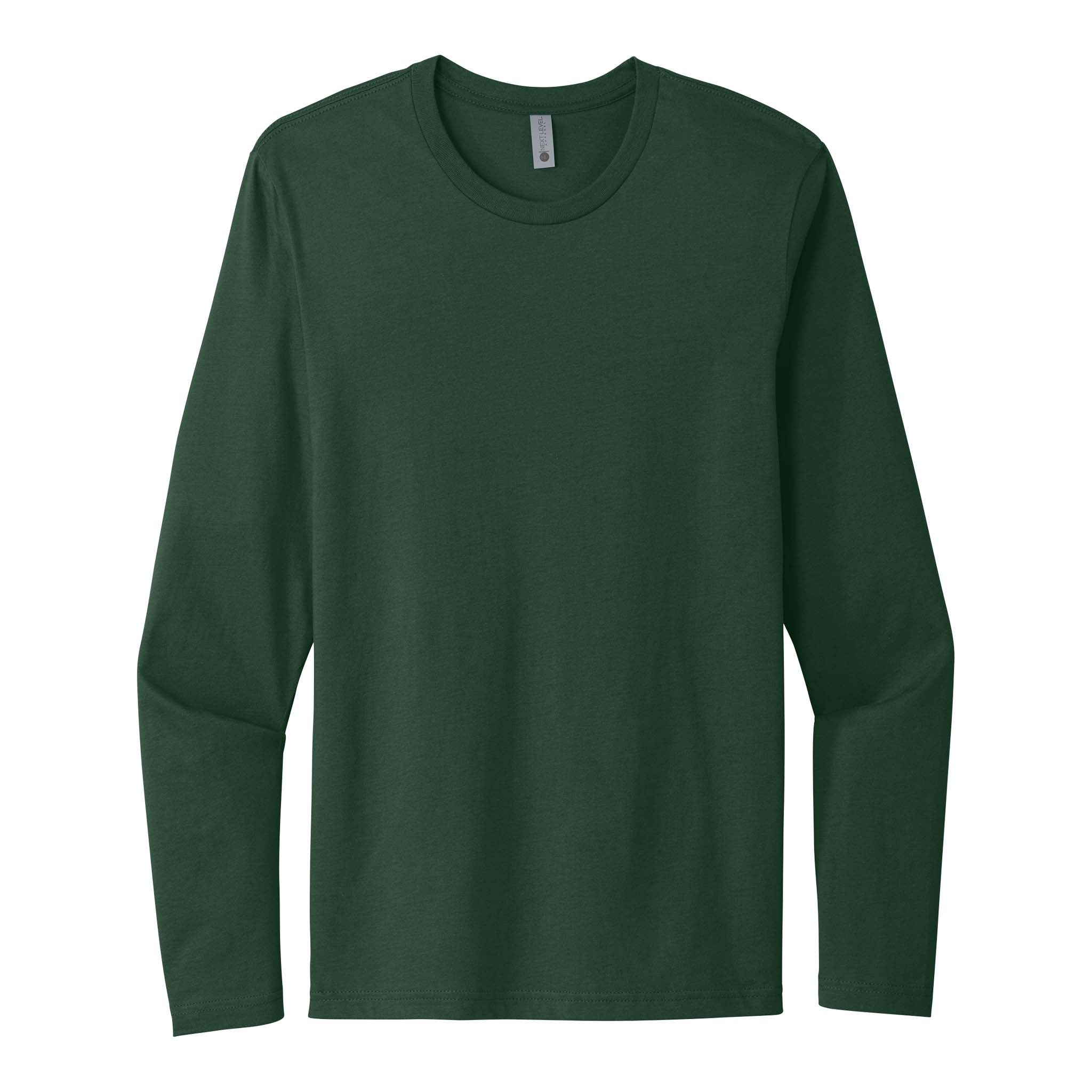Next Level Apparel 3601 custom long sleeve t-shirt in forest green, front view