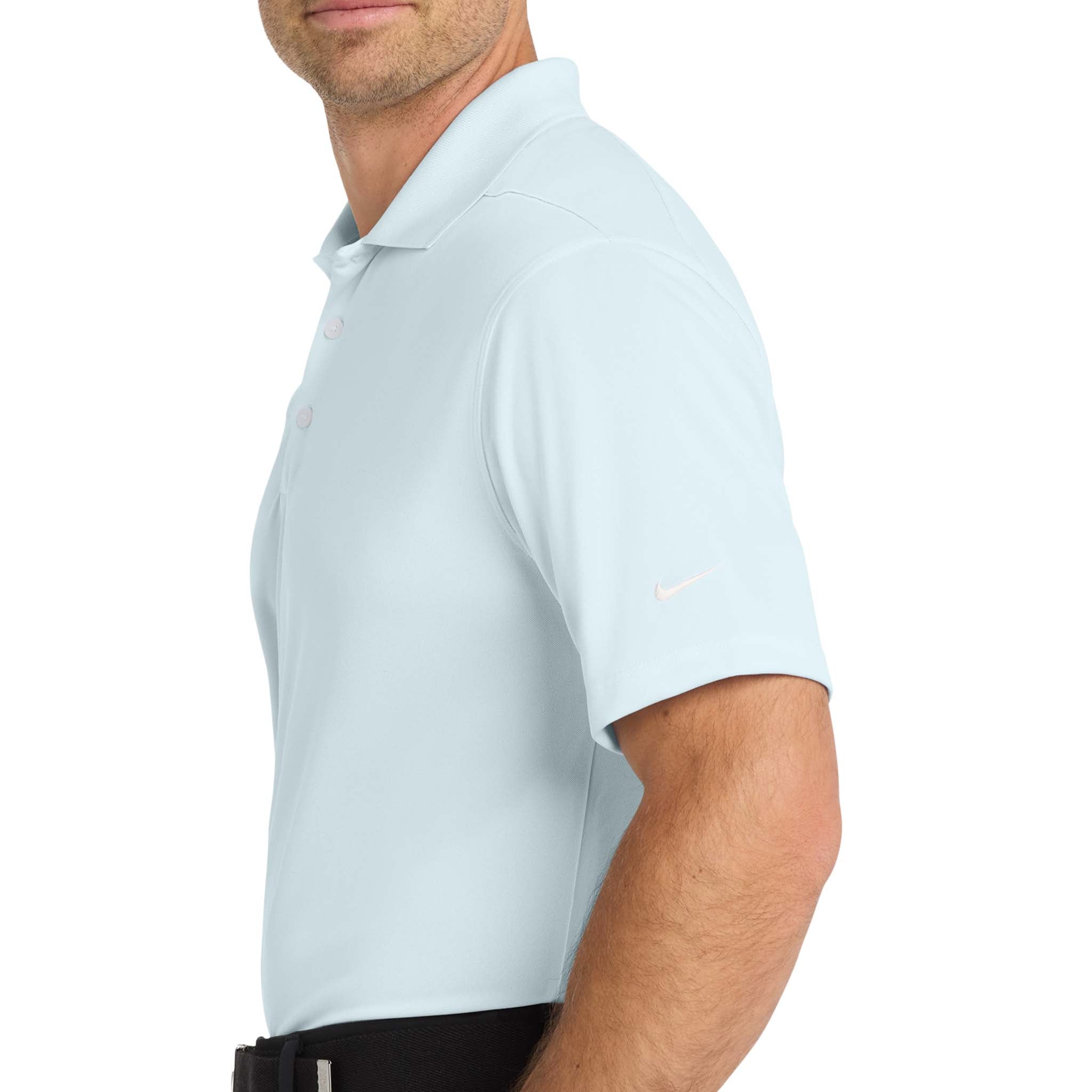 Nike NKDC1963 custom polo in blue tint, left side view